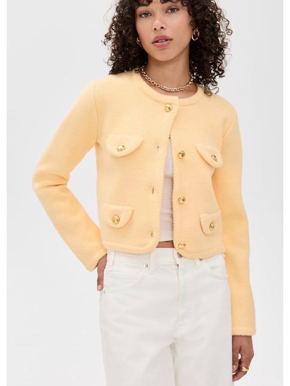English Factory Button-Front Cropped Cardigan butter yellow XS NWT - Picture 2 of 9